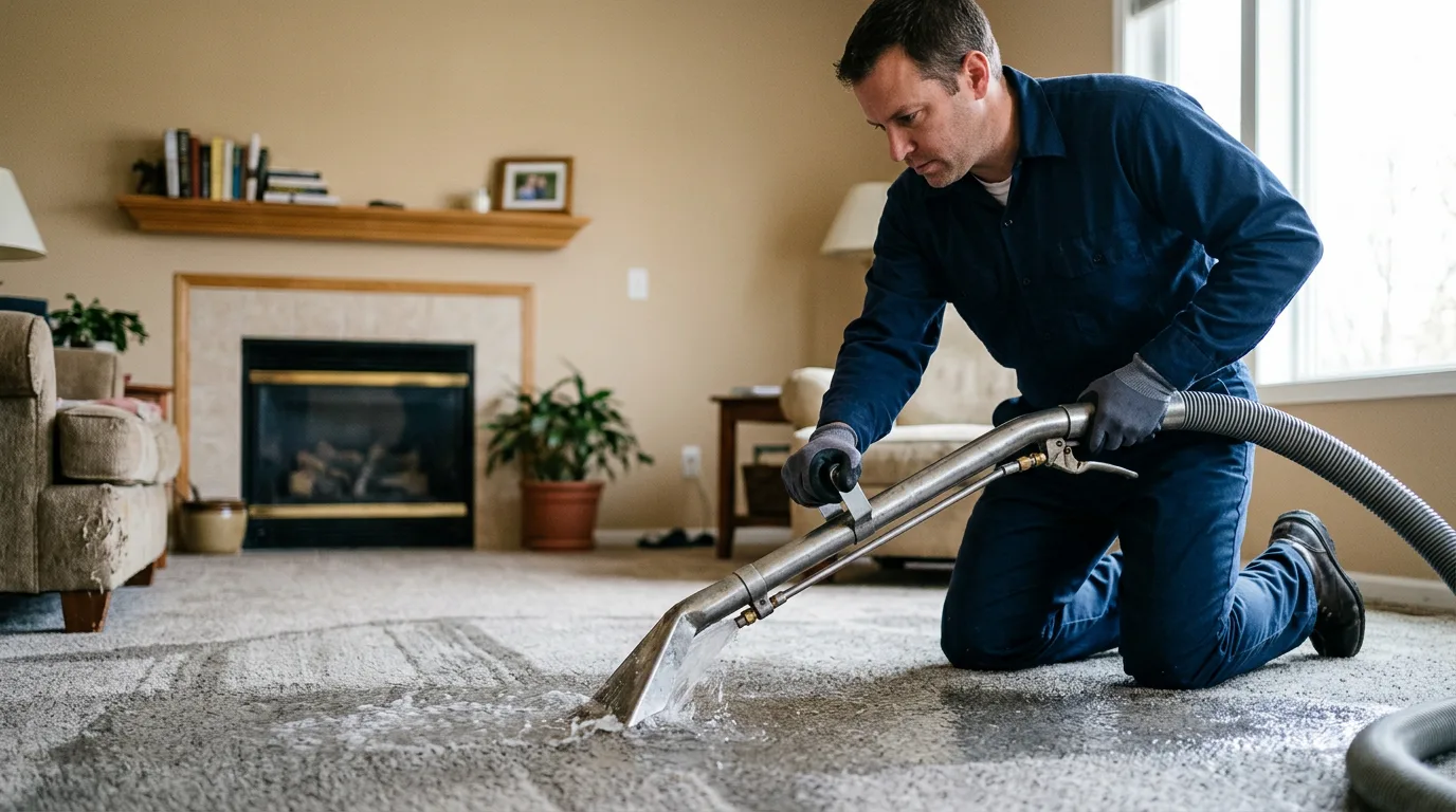 Water damage restoration technician working near Brownville, NE